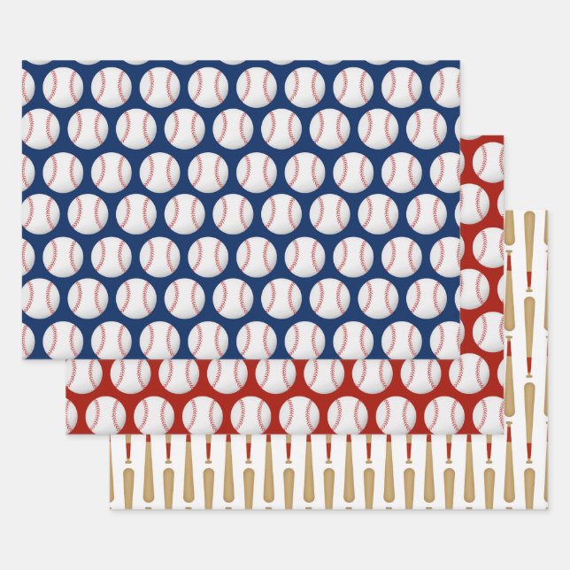 Feuille De Papier Cadeau Motif sportif de baseball (Lot)