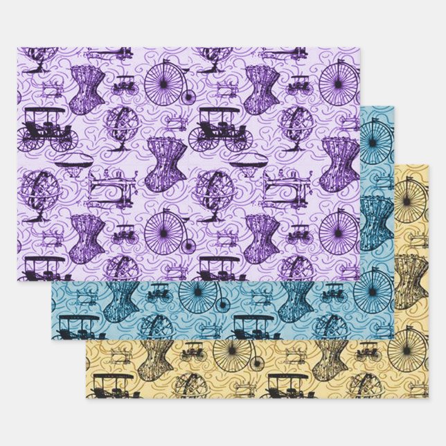 Feuille De Papier Cadeau Motif Steampunk Pastel (Lot)