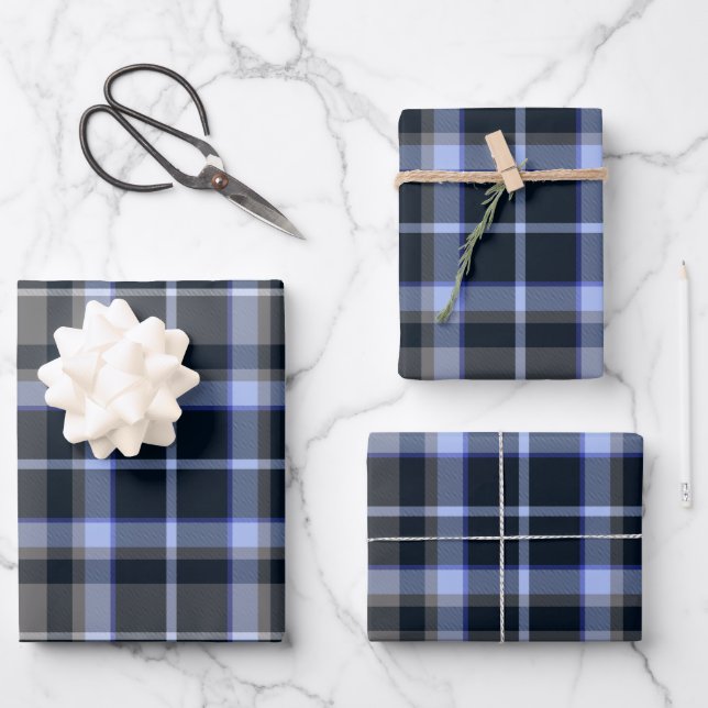 Feuille De Papier Cadeau Motif Tartan bleu moderne (Recto)
