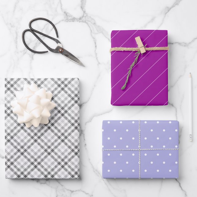 Feuille De Papier Cadeau Motif Tartan Gris Avec Violet Et Lilac (Recto)