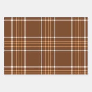 Feuille De Papier Cadeau Motif tartan plaid automne marron et beige