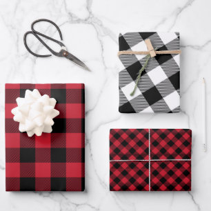 Feuille De Papier Cadeau Motif Tartan Rouge Noir Blanc Élégant Classique