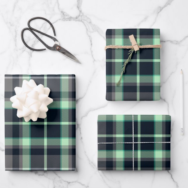 Feuille De Papier Cadeau Motif Tartan vert moderne (Recto)