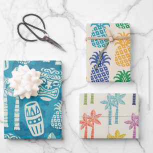 Feuille De Papier Cadeau Motif Tiki Rétro Moderne du Milieu du Siècle