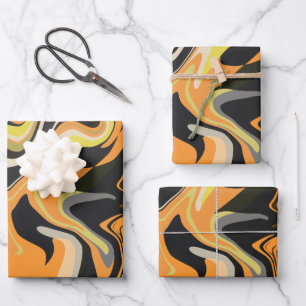 Feuille De Papier Cadeau Motif Tourbillonnant Abstrait dans des Tons Terreu