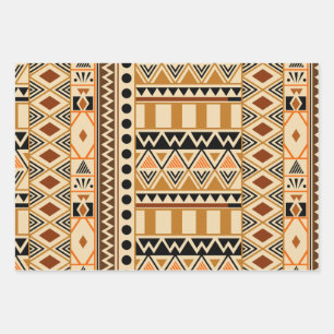 Feuille De Papier Cadeau Motif tribal ethnique primitif aux couleurs de la