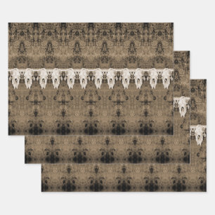 Feuille De Papier Cadeau Motif tribal vintage Sepia Bull Cow Skol