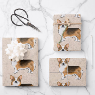 Feuille De Papier Cadeau Motif Tricolore à Tête Rousse Pembroke Welsh Corgi