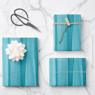 Feuille De Papier Cadeau Motif turquoise Blue Watercolor Lines