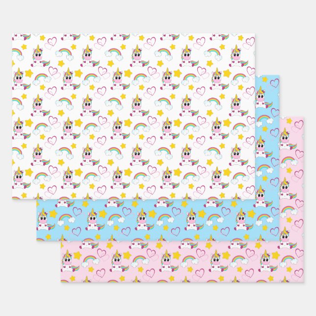 Feuille De Papier Cadeau Motif Unicorn (Lot)