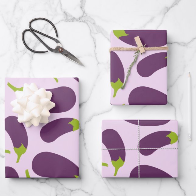 Feuille De Papier Cadeau Motif végétal d'aubergine violet végétal Conceptio (Recto)