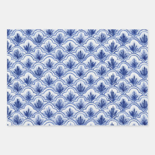 Feuille De Papier Cadeau Motif Vintage chinois bleu et blanc