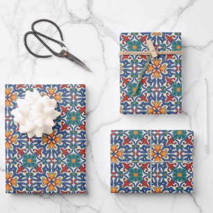 Feuille De Papier Cadeau Motif Vintage de mosaïque d'Azulejos