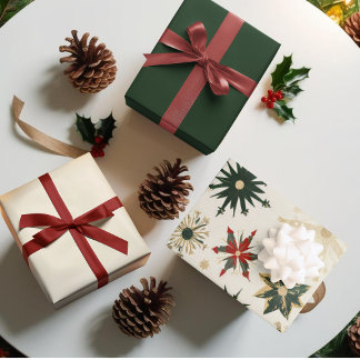 Feuille De Papier Cadeau motif vintage Gold et Green Snowflakes