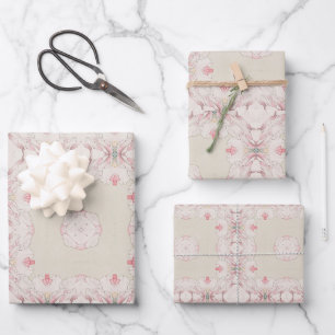 Feuille De Papier Cadeau Motif vintage Magnolia Beige Ephemera