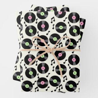 Feuille De Papier Cadeau Motif Vinyl Records et Music Notes