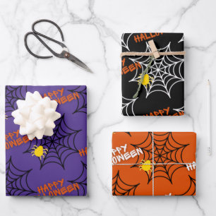 Feuille De Papier Cadeau Motif Web de l'araignée d'Halloween très heureux