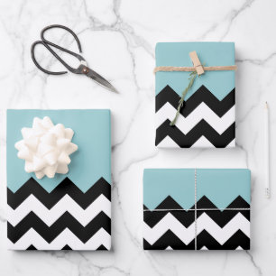 Feuille De Papier Cadeau Motif Zigzag noir et blanc, Chevron, Bleu