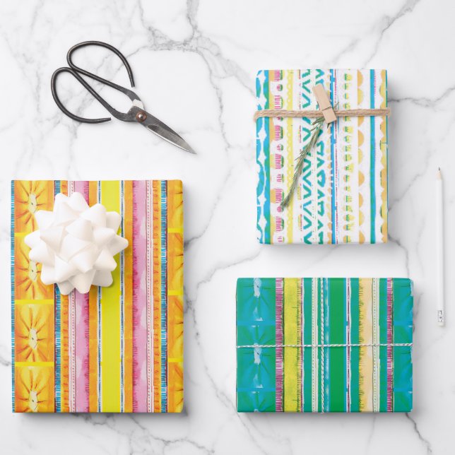 Feuille De Papier Cadeau Motifs Abstraits colorés (Recto)