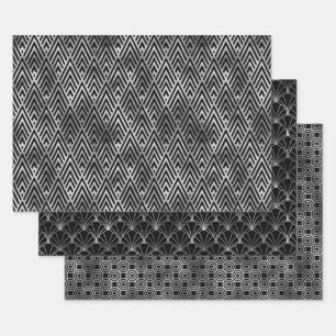 Feuille De Papier Cadeau Motifs argentés Art déco élégants