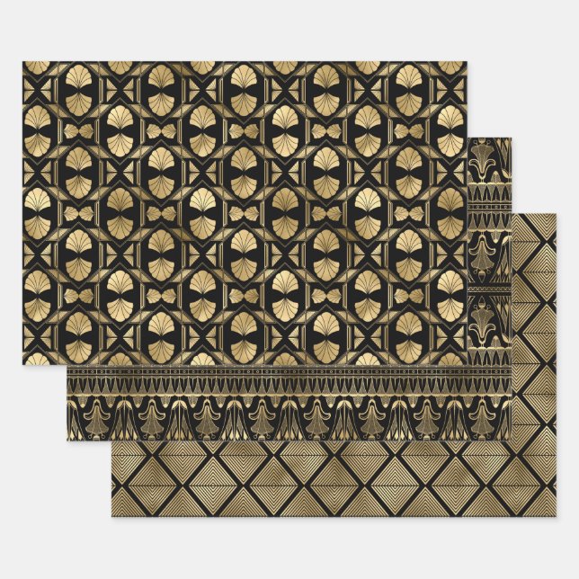 Feuille De Papier Cadeau Motifs Art Déco dorés élégants (Lot)
