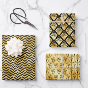 Feuille De Papier Cadeau Motifs Art déco Gold et Black Diamond