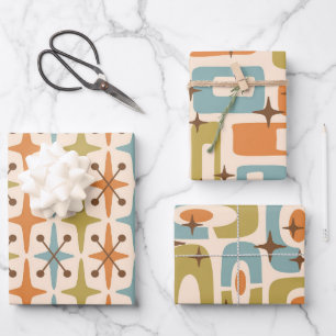 Feuille De Papier Cadeau Motifs atomiques modernes du milieu du siècle