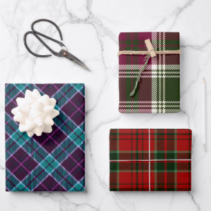 Feuille De Papier Cadeau Motifs carreaux de Noël d'hiver mixtes