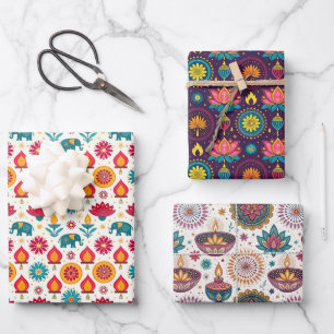 Feuille De Papier Cadeau Motifs colorés de Diwali