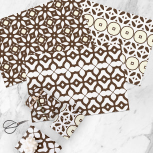 Feuille De Papier Cadeau Motifs crémeux en mosaïque blanche et Brown maroca