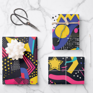 Feuille De Papier Cadeau Motifs d'art funky abstrait aux couleurs vives et 