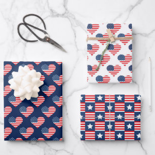 Feuille De Papier Cadeau Motifs de drapeau américain rouge, blanc et bleu p