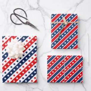 Feuille De Papier Cadeau Motifs de drapeau américain rouge, blanc et bleu p