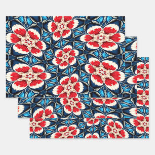 Feuille De Papier Cadeau Motifs de fleurs de broderie
