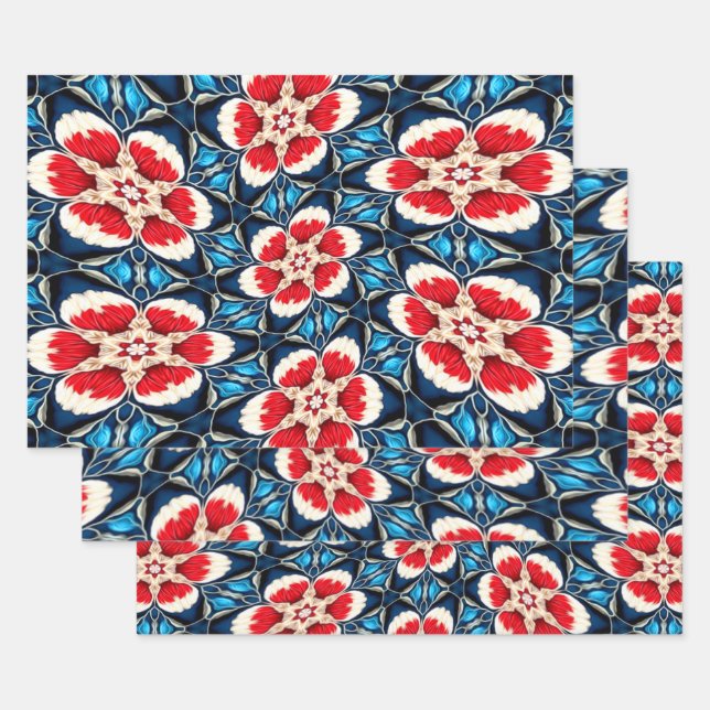 Feuille De Papier Cadeau Motifs de fleurs de broderie (Lot)