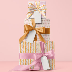 Feuille De Papier Cadeau Motifs de fleurs sauvages de cottage rose orange d