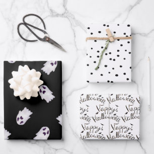 Feuille De Papier Cadeau Motifs de Halloween noir et blanc