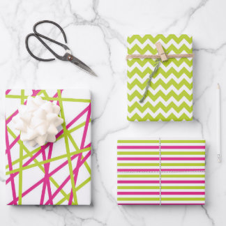 Feuille De Papier Cadeau Motifs de jumelage chic rose et vert