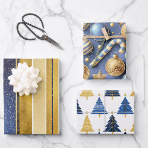 Feuille De Papier Cadeau Motifs de Noël en or bleu #12#24#27 ID1009