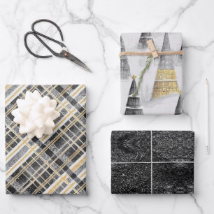 Feuille De Papier Cadeau Motifs de Noël en or noir #2#8#32 ID1009