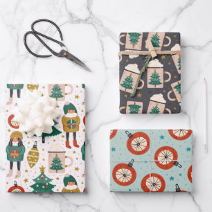 Feuille De Papier Cadeau Motifs de Noël mignons Scandi