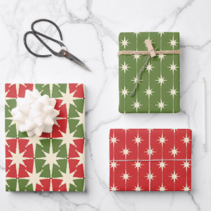 Feuille De Papier Cadeau Motifs de Noël Rétro Moderne du Milieu du Siècle