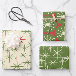 Feuille De Papier Cadeau Motifs de Noël rétro moderne du milieu du siècle