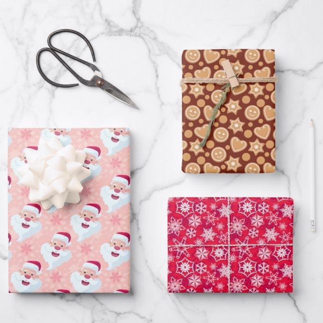 Feuille De Papier Cadeau Motifs De Noël Rose Et Brown (Recto)