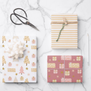 Feuille De Papier Cadeau Motifs de Noël scandinaves modernes beige rose