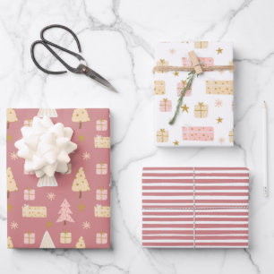 Feuille De Papier Cadeau Motifs de Noël scandinaves modernes rose beige