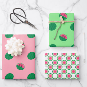 Feuille De Papier Cadeau Motifs de pastèque à l'aquarelle rose et vert