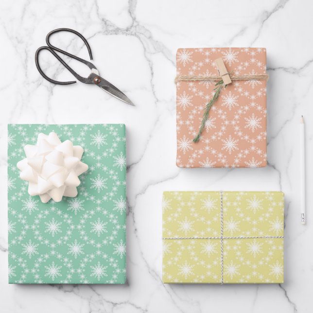 Feuille De Papier Cadeau Motifs de Snowflakes à Pastels (Recto)