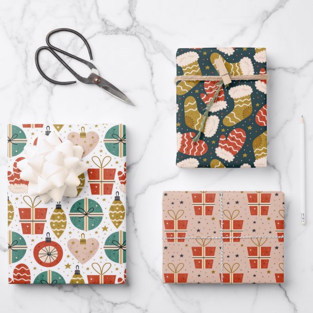 Feuille De Papier Cadeau Motifs de vacances Cute Scandi (Recto)