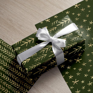 Feuille De Papier Cadeau Motifs d'hiver Bohemian Green Gold 